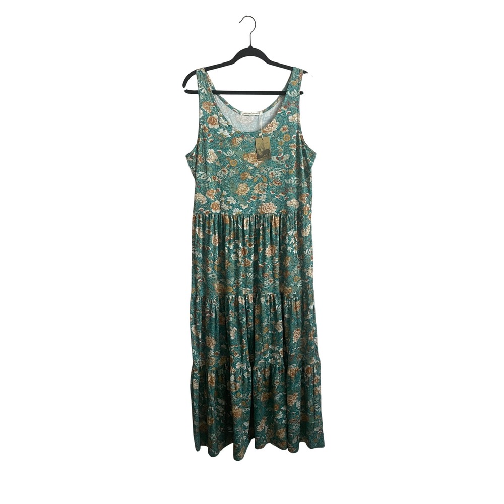NWT Peruvian Connection Jade Garden Dress XL Pima Cotton Floral Maxi Green Boho - Picture 2 of 7
